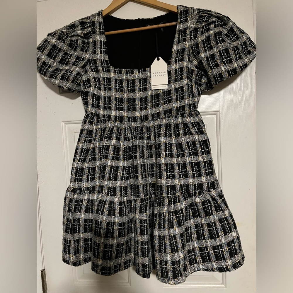 English Factory plaid  puff sleeve babydoll dress BNWT Size Medium